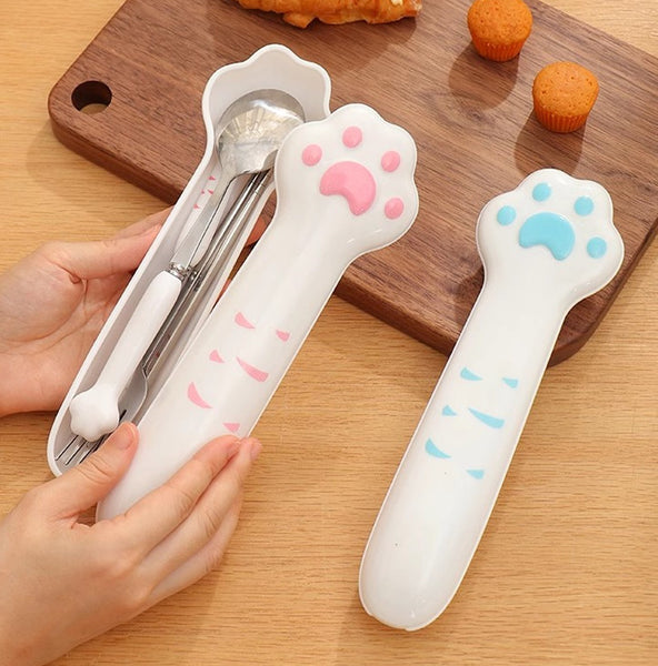 Lovely Cat Paw Spoon Fork and Chopsticks Set JK3652