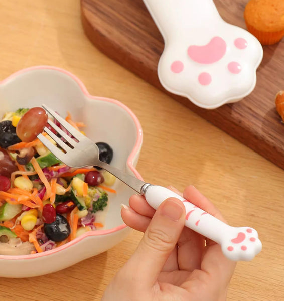 Lovely Cat Paw Spoon Fork and Chopsticks Set JK3652