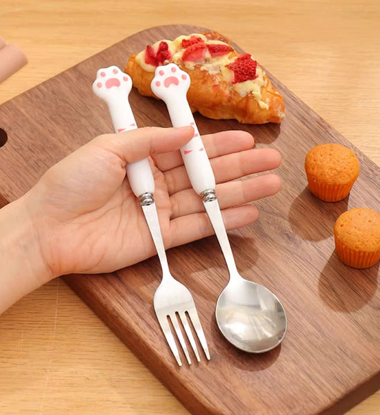 Lovely Cat Paw Spoon Fork and Chopsticks Set JK3652