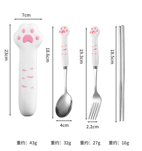 Lovely Cat Paw Spoon Fork and Chopsticks Set JK3652