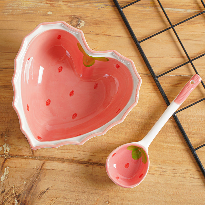 Cute Strawberry Ceramic Bowl and Spoon JK3433 – Juvkawaii