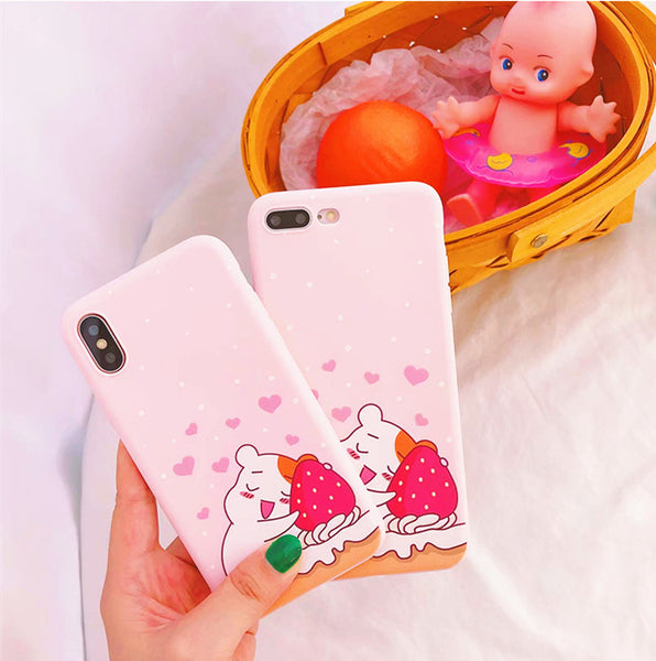 Kawaii Bear and Strawberry Phone Case for iphone 6/6s/6plus/7/7plus/8/8P/X  JK1236