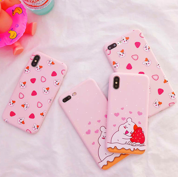 Kawaii Bear and Strawberry Phone Case for iphone 6/6s/6plus/7/7plus/8/8P/X  JK1236