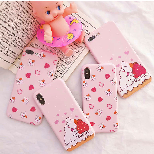 Kawaii Bear and Strawberry Phone Case for iphone 6/6s/6plus/7/7plus/8/8P/X  JK1236