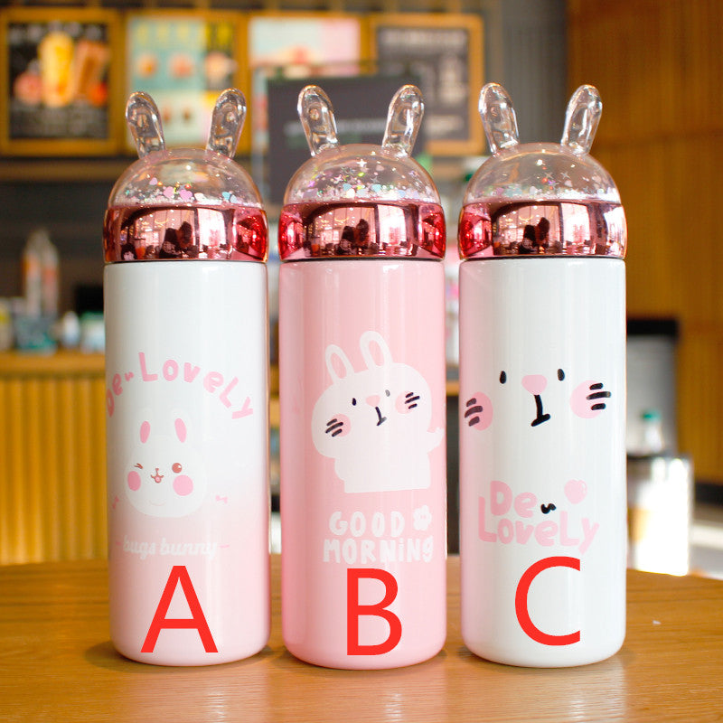 Stainless Steel Cute Water Bottles Rabbit Cap Sport Cute Water Bottles  Student Girl Insulated Vucuum Mug With Rope 350ml From Esw_house, $4.91