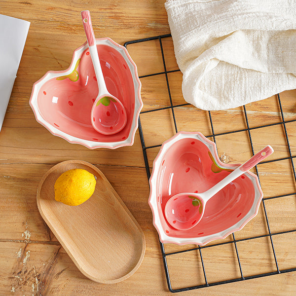 Cute Strawberry Ceramic Bowl and Spoon JK3433