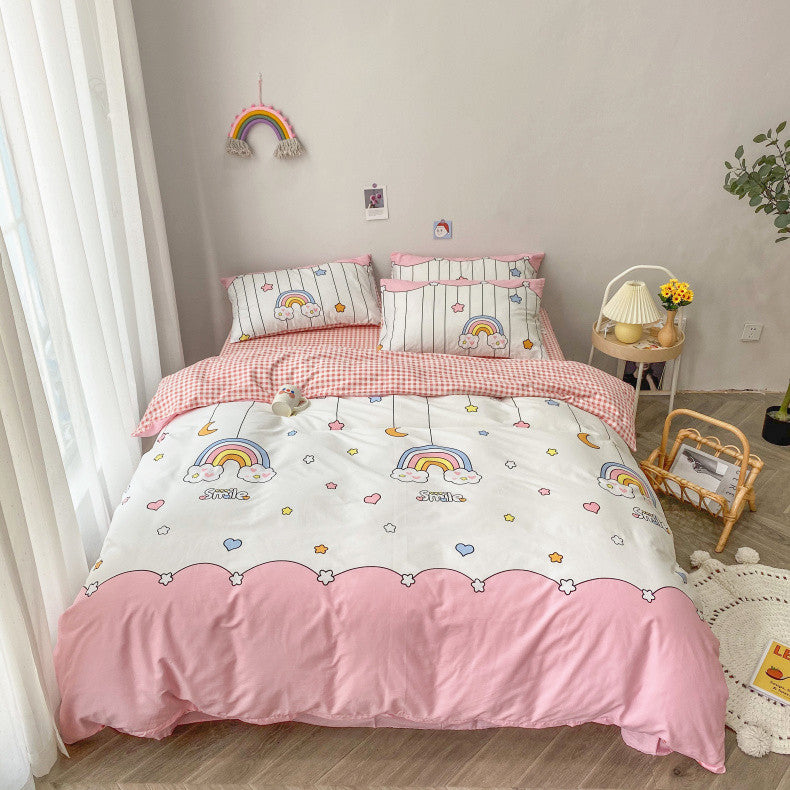 Kawaii Rainbow Bedding Duvet Set: 100% Cotton Flat Bed Sheet and Pillo –  DormVibes