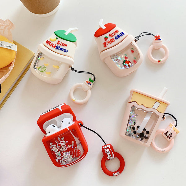 New Style Quicksand Bubble Tea Airpods Protector Case JK1734