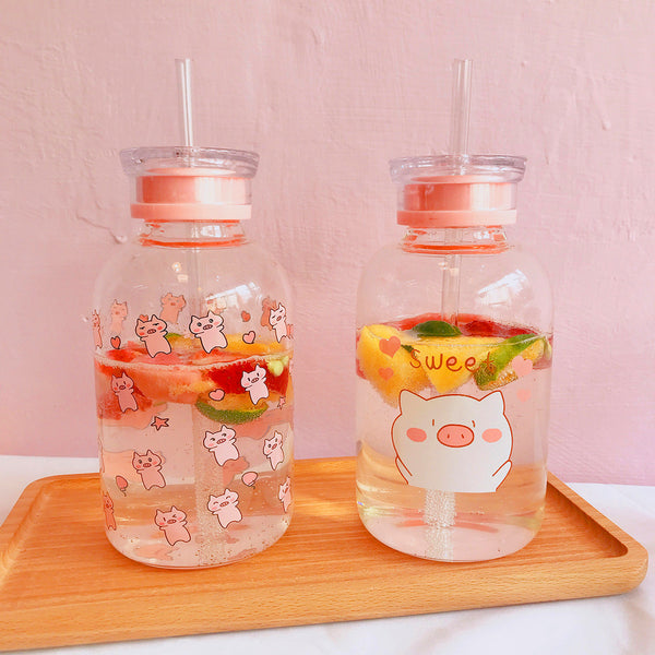 Lovely Pigs Glass Water Bottle  JK1482