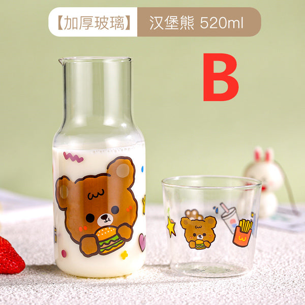 Lovely Rabbit and Bear Glass Water Bottle and cup JK2944
