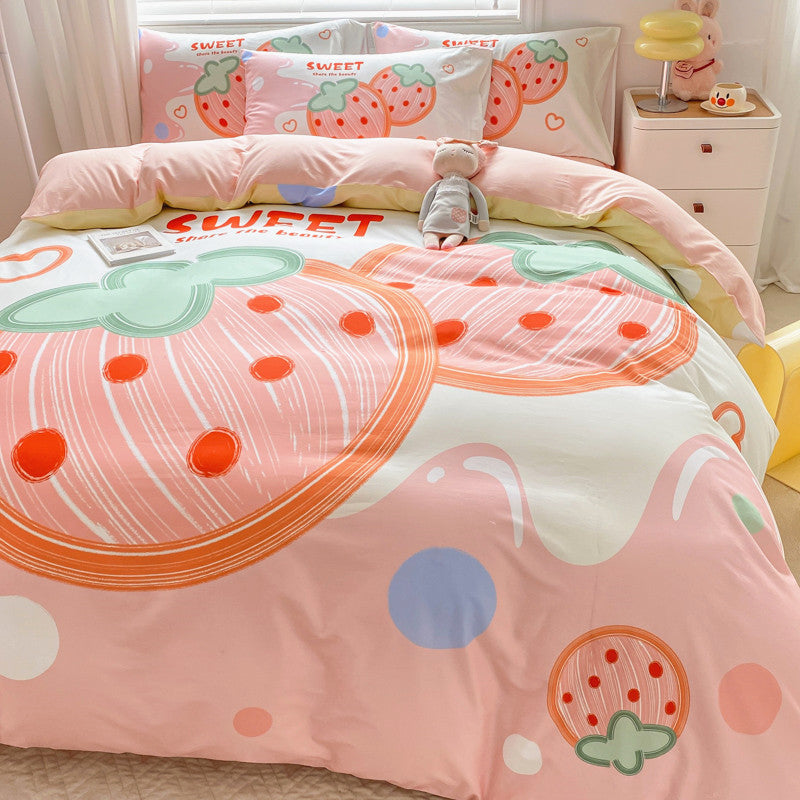 4pcs Kawaii Strawberry Pink Bedding Set - Kuru Store
