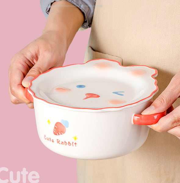Cute Rabbit and Bear Printed Bowl JK3107