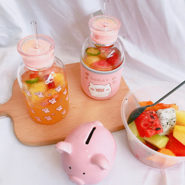 Lovely Pigs Glass Water Bottle  JK1482
