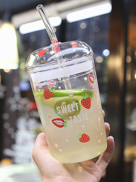 Cute Strawberry Glass Water Cup JK2353