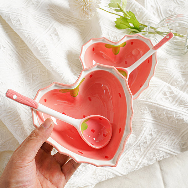 Cute Strawberry Ceramic Bowl and Spoon JK3433