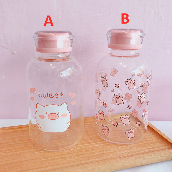 Lovely Pigs Glass Water Bottle  JK1482