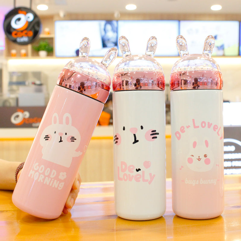 Stainless Steel Cute Water Bottles Rabbit Cap Sport Cute Water Bottles  Student Girl Insulated Vucuum Mug With Rope 350ml From Esw_house, $4.91