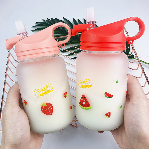 Cute Strawberry and Pineapple Glass Water Bottle  JK1655