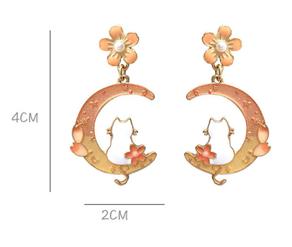 Cute Sakura Cat Earrings/Clips JK2731