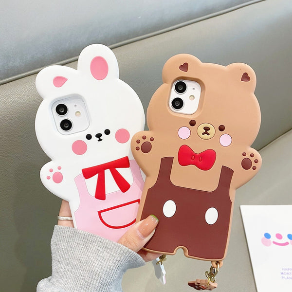Lovely Rabbit and Bear Phone Case for iphone7/7plus/8/8P/X/XS/XR/XS Max/11/11 pro/11 pro max/12/12pro/12mini/12pro max JK3112