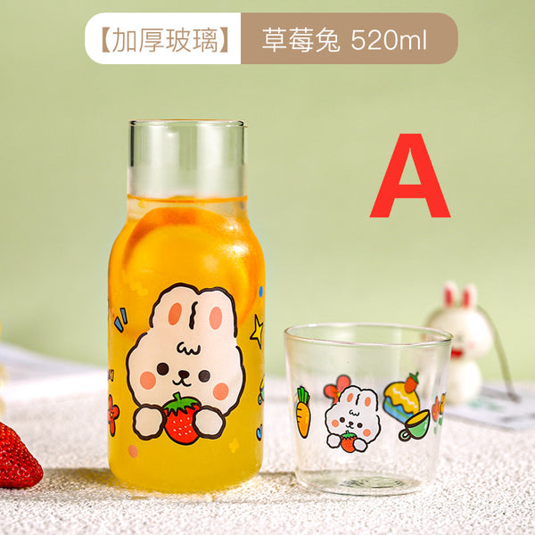 Lovely Rabbit and Bear Glass Water Bottle and cup JK2944