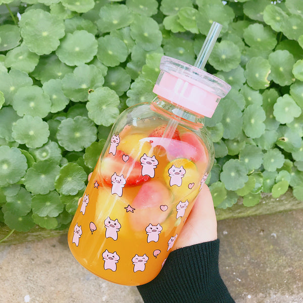Lovely Pigs Glass Water Bottle  JK1482