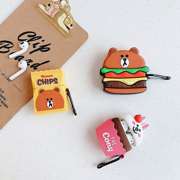 Hamburger Bear and Cony Bottle Airpods Protector  JK1576