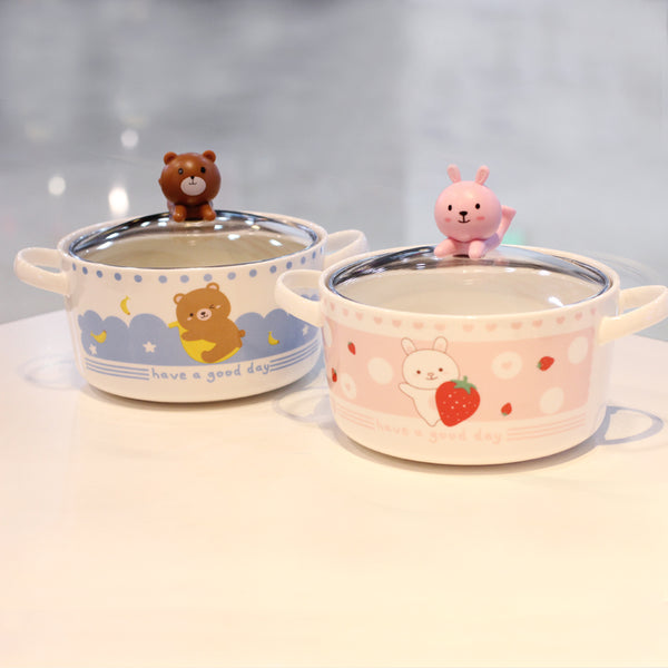Rabbit and Bear Printed Bowl JK2432