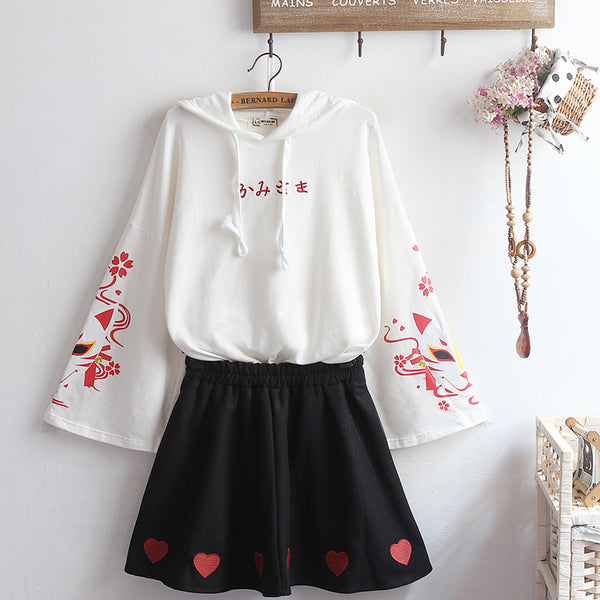 Fashion Black Fox Hoodie and Skirt Set JK2024