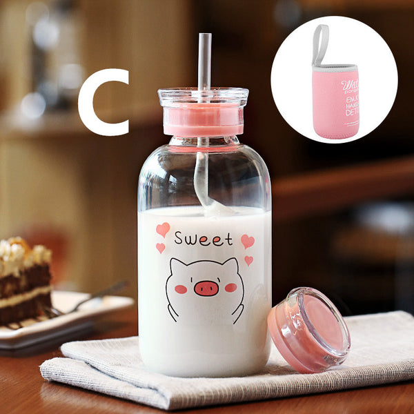 Cute Pigs Glass Water Bottle  JK1977