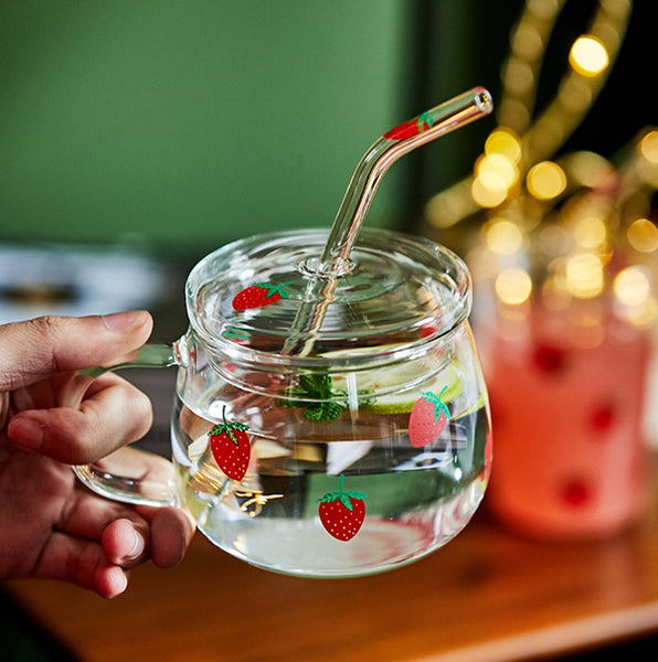 Cute Strawberry Glass Water Cup JK2260