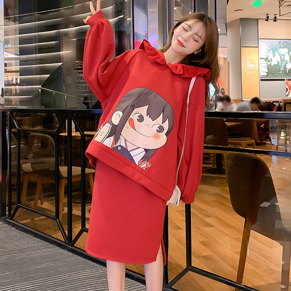 Red Milky Hoodie Dress Set JK1787