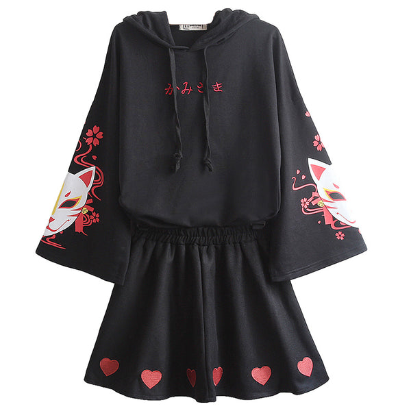 Fashion Black Fox Hoodie and Skirt Set JK2024
