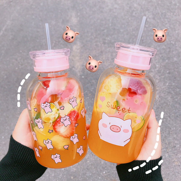 Lovely Pigs Glass Water Bottle  JK1482
