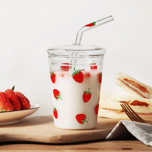 Cute Strawberry Glass Water Cup JK1731