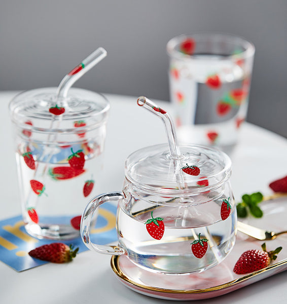 Cute Strawberry Glass Water Cup JK2260