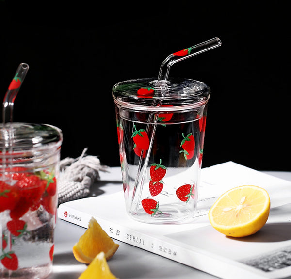 Cute Strawberry Glass Water Cup JK1731