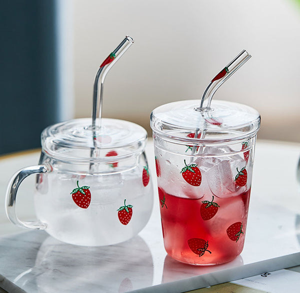 Cute Strawberry Glass Water Cup JK2260