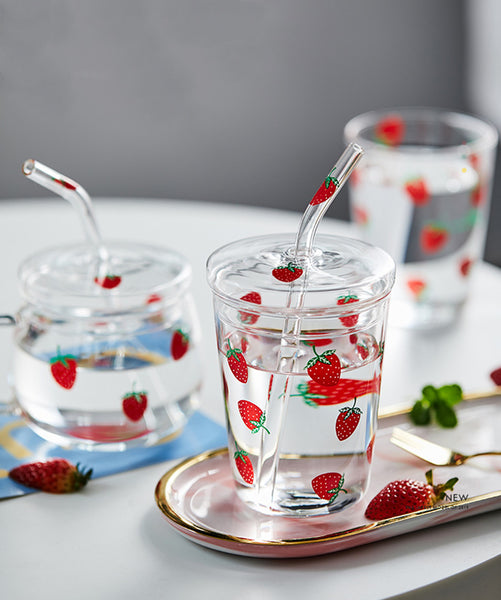 Cute Strawberry Glass Water Cup JK2260