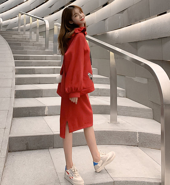 Red Milky Hoodie Dress Set JK1787