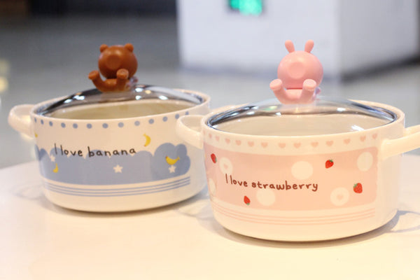 Rabbit and Bear Printed Bowl JK2432