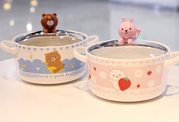Rabbit and Bear Printed Bowl JK2432