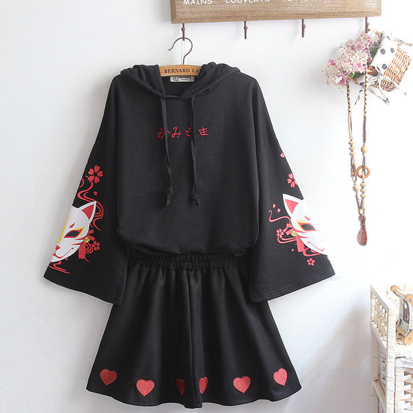 Fashion Black Fox Hoodie and Skirt Set JK2024