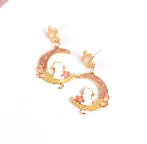 Cute Sakura Cat Earrings/Clips JK2731