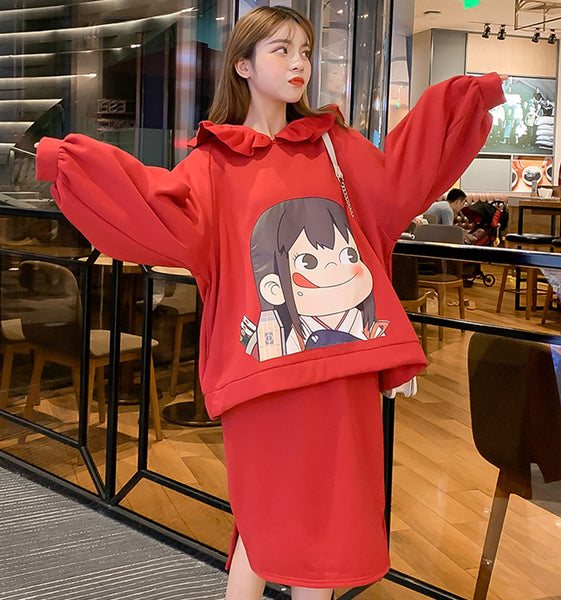 Red Milky Hoodie Dress Set JK1787