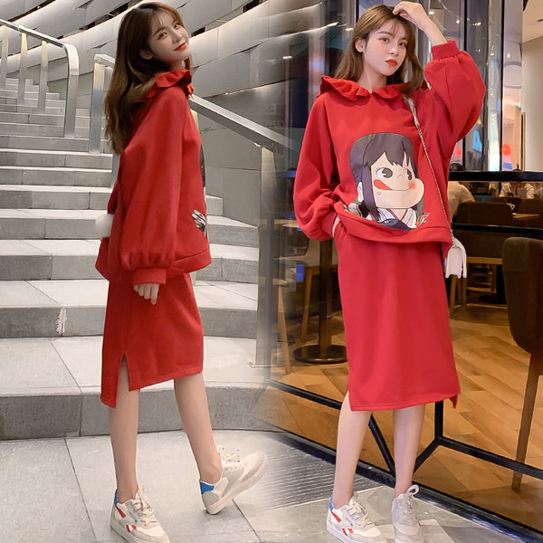 Red Milky Hoodie Dress Set JK1787