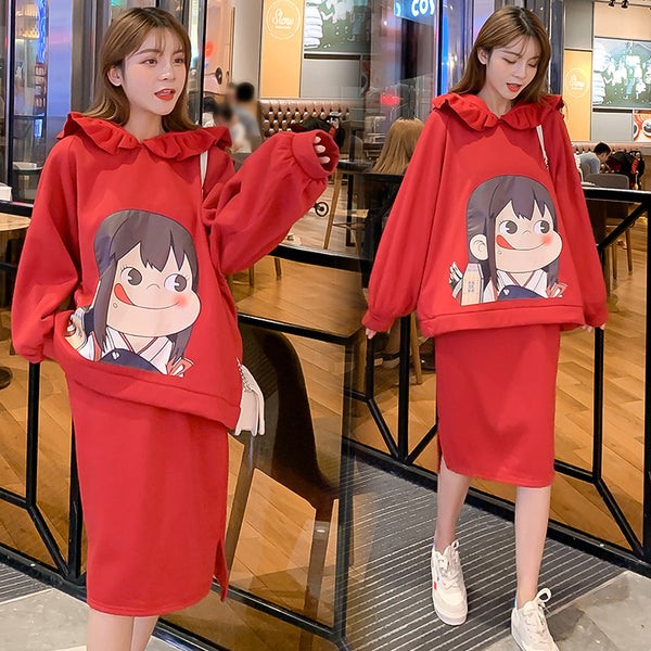 Red Milky Hoodie Dress Set JK1787