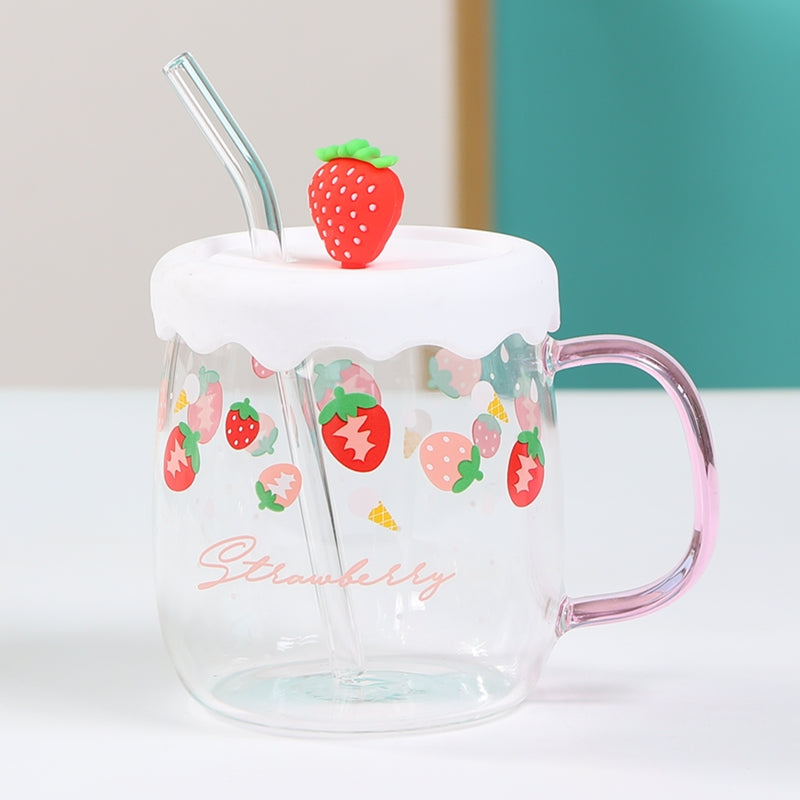 Strawberry Glass Cup with Straw Lovely Strawberry Cup Glass