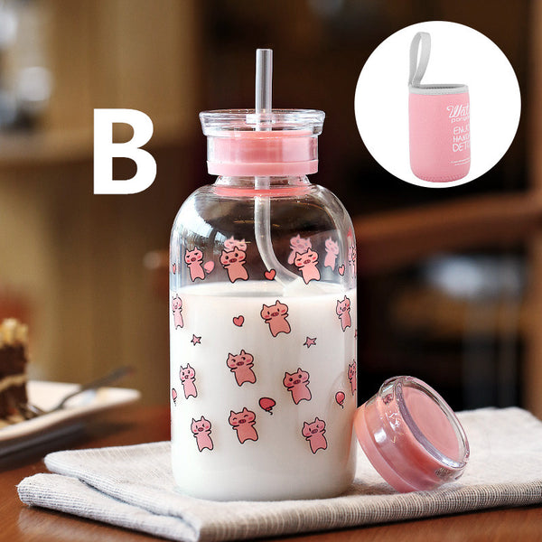 Cute Pigs Glass Water Bottle  JK1977