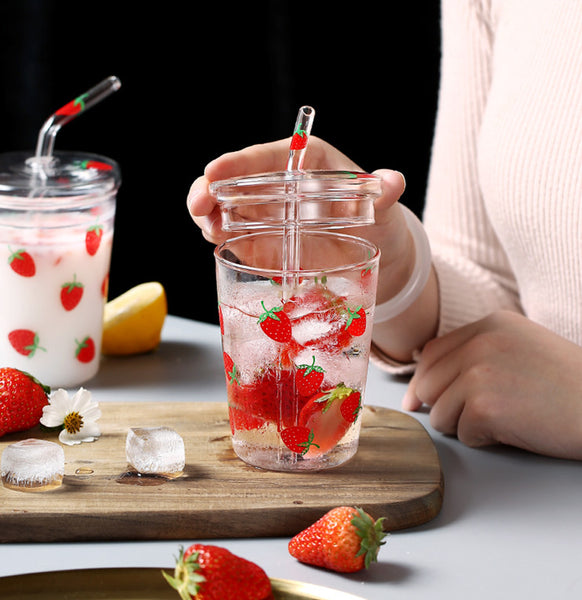 Cute Strawberry Glass Water Cup JK1731